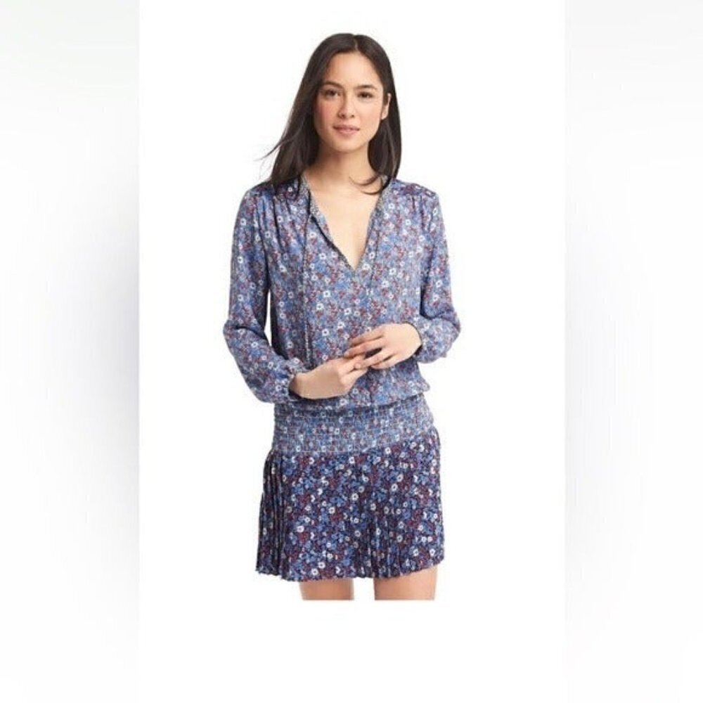 Gap Mix print dress Blue Floral pleated casual women M bleu fairy y2k preppy